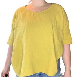 Joie Yellow Waffle Knit Tunic Oversized Lightweight Muslin Shirt Blouse Large